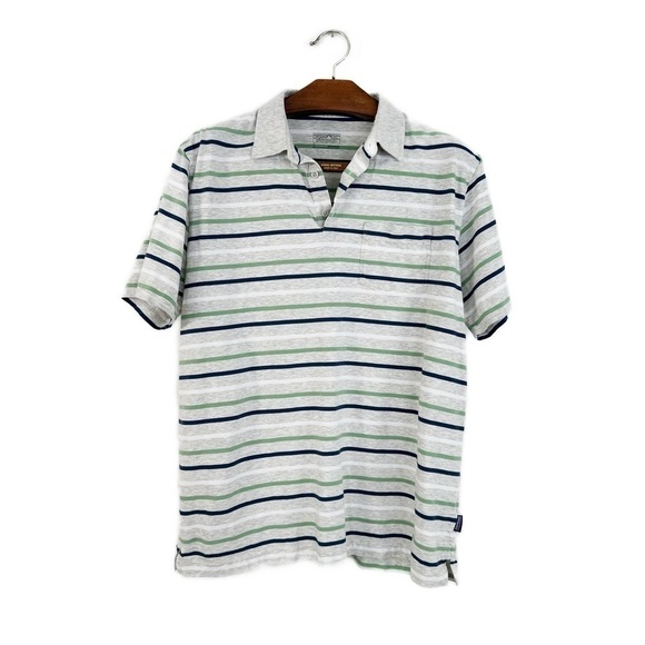 Patagonia Men’s Large Organic Cotton Gray Striped Squeaky Clean Polo Shirt - Picture 2 of 9